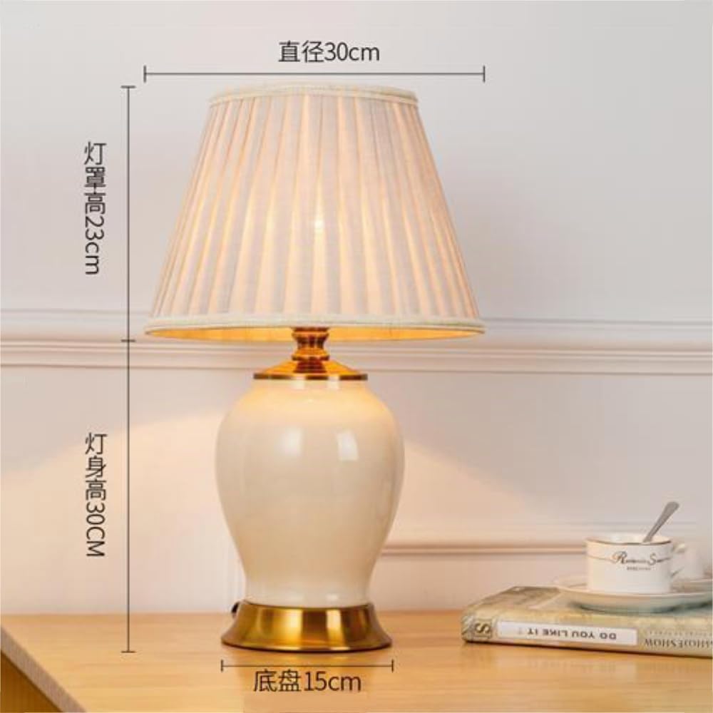 XINYASEE Lampada da tavolo in ceramica, lampada da comodino E27, base in ceramica e paralume in tessuto, adatta per la decorazione della camera da letto e del soggiorno (Bianco)