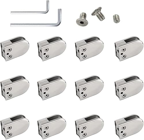 Jvfbjlf One Color Glass Clamps 12Pcs Glass Clamps Stainless Steel 304 Glass Bracket Adjustable Glass Clamps For Balustrade Staircase Glass Shelf Clamps Perfect Match