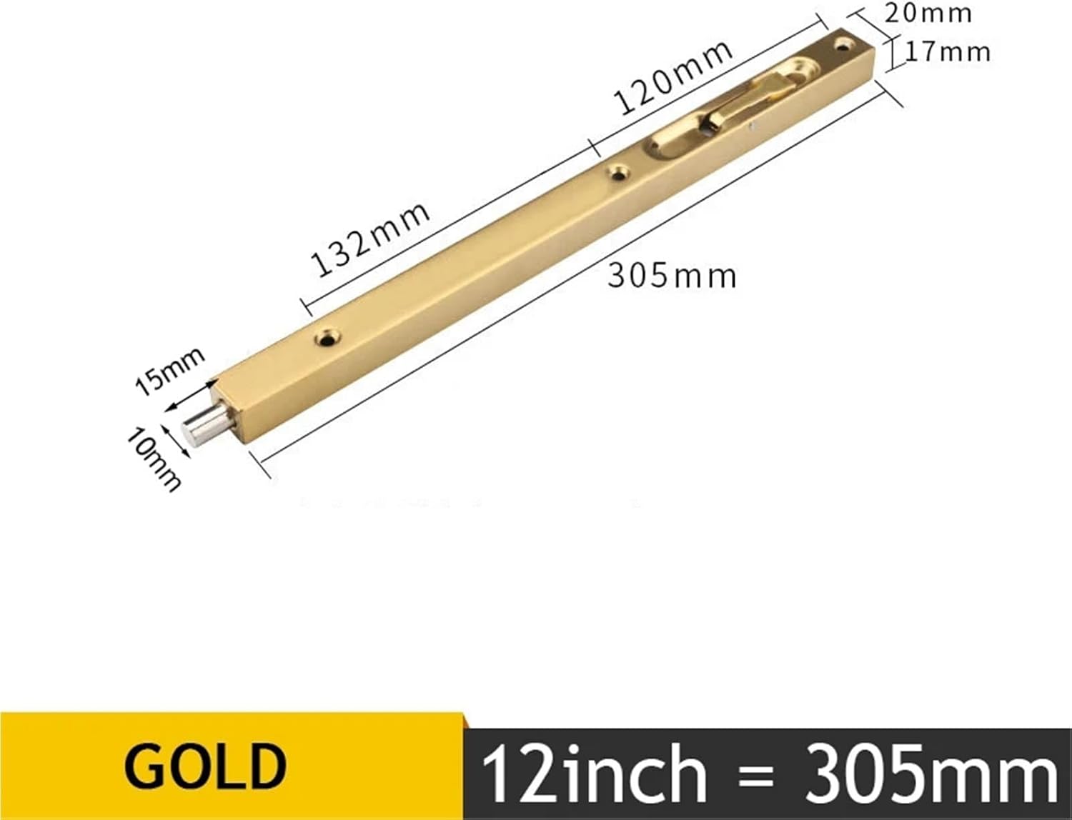 ゴールド 12インチ ステンレススチール 隠しドアボルト スライドドアロック 1個