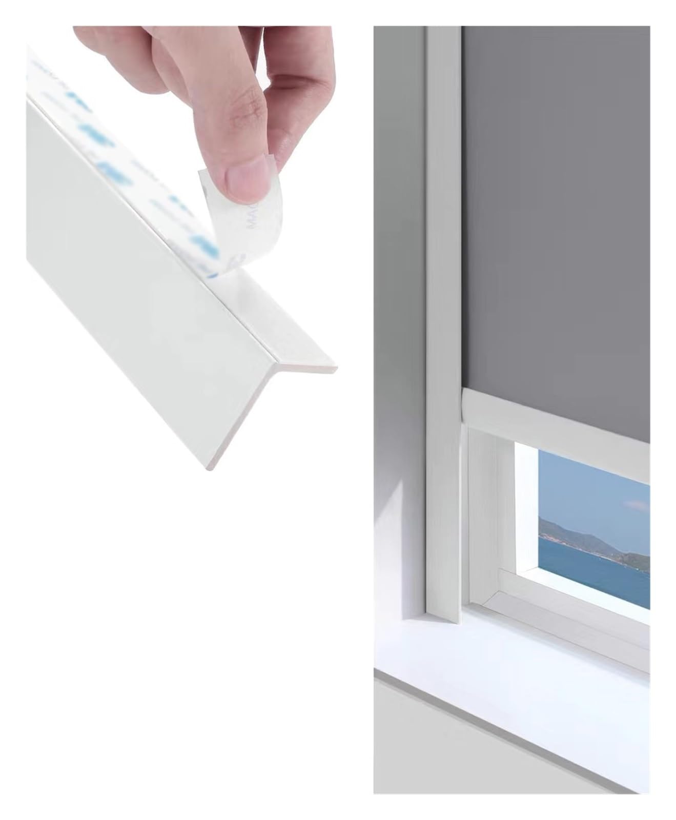 Cache-fenêtre PVC en L 213,4 cm pour store sans fil avec rails latéraux