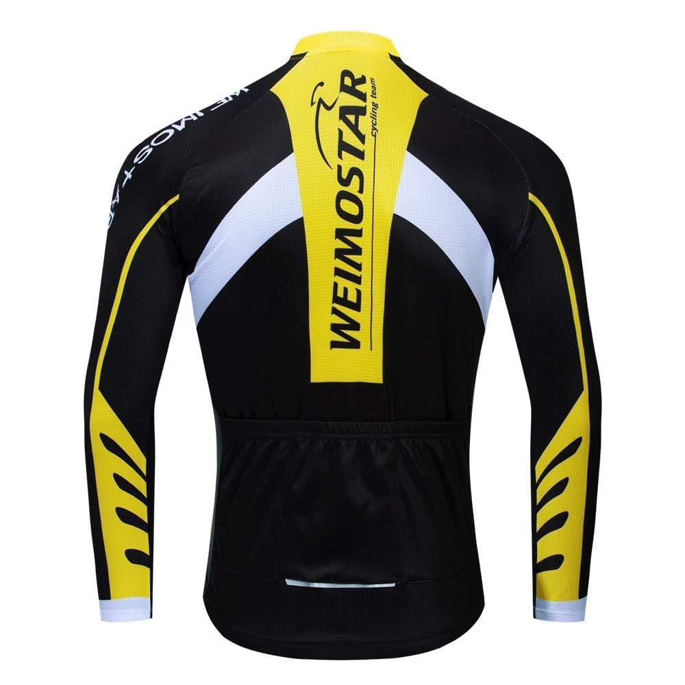 WeimoMonkey Men's Cycling Jersey Fleece Long Sleeve MTB Bike Shirts Racing Cycling Clothing Black Gold XXL