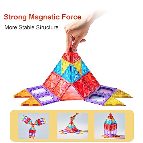 image for PLUMIA Magnetic Tiles Kids Toys, STEM Magnetic Blocks Building Toys fo