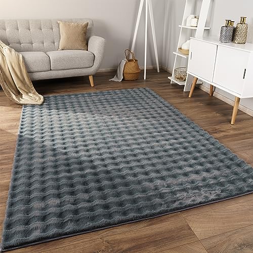 Paco Home Weicher Flauschiger moderner Bubble Wohnzimmer Teppich Hochflor Fell Geometrisches Design Hoch-Tief-Effekt, Grösse:80x150 cm, Farbe:Anthrazit 3