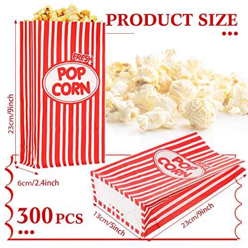 Image of Potchen Paper Popcorn Bags Bulk 2 oz Large Individual Servings Popcorn Bag Flat Bottom Disposable Container Vintage for Movie Night Themed Summer Graduation Party Carnival Supplies(300 Pcs,Red)