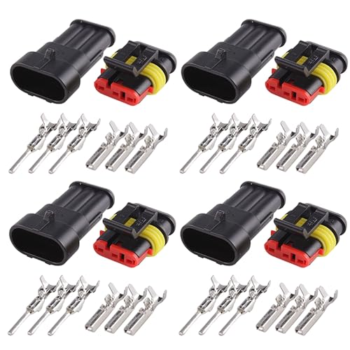 Leloco 4 Stück Wasserdichter Kfz Stecker 3-Polig, IP67 Wasserdicht Steckverbindung kfz Steckverbinder, Kabelstecker & - Verbindungen 250V für Auto, LKW, Motorrad, Boots