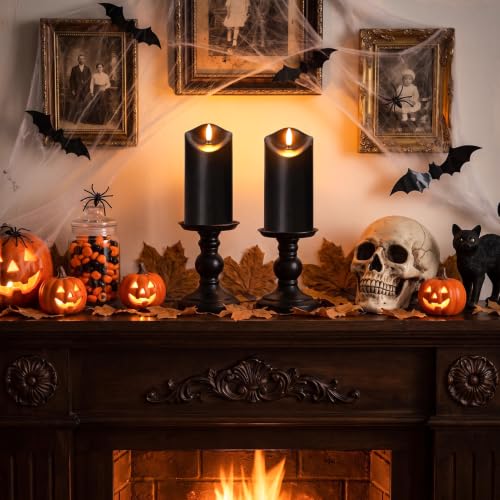 Image of Halloween Decorations, Flameless Black Pillar Candles with Remote