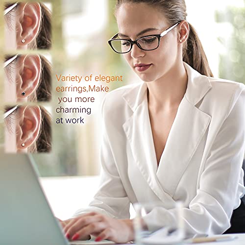 Staligue 21 Pairs Stainless Steel Earrings Set for Women Men Hypoallergenic 20G Flat Back Studs Earrings and Hoop Earrings Set Star Moon flower Snake Leaf Cartilage Piercing Earrings Jewelry Gifts 7