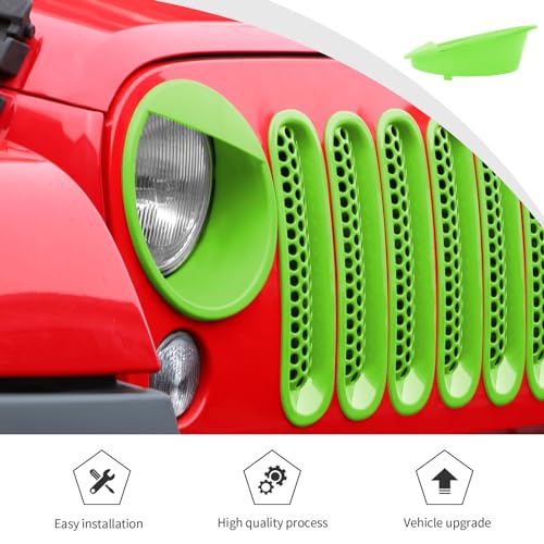Image of JWWY Front Grille Insert Radiator Grille Grillwork Surround Assembly Inserts Headlight Headlamp Cover Trim Set Fit for 2007-2017 Jeep Wrangler JK JKU Exterior Accessories 9pcs Green