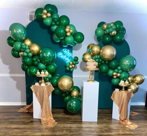 Image of Green and Gold Balloons,60Pcs Green Balloons | 12in Latex Balloon for Birthday, Graduation, St. Patrick's Day, Jungle Party Decorations