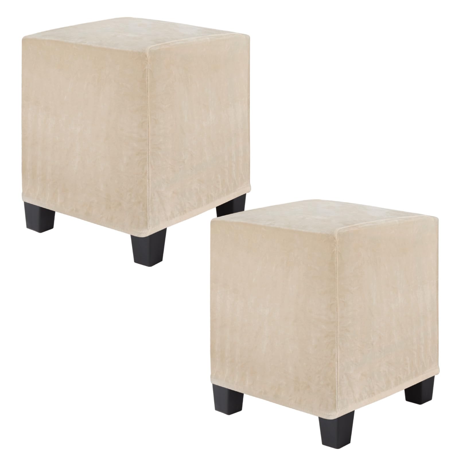 M METERXITY 2-Pack Square Ottoman Cover, (15-18) x(13-18) x(13-18) Inch Stretchable Velvet Fabric Ottoman Slipcover Footstool Foot Rest Protector with Elastic Bottom[Camel]