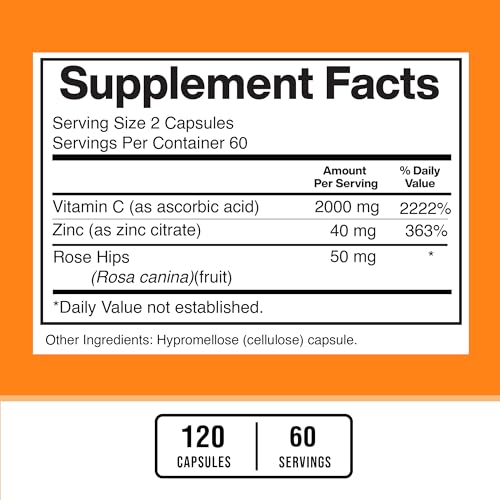 American Standard Supplements VITAMINC-500-100 Vitamin C 2000Mg, Zinc 40Mg, And Rose Hips 50Mg Per Serving – Vegan thumb #2