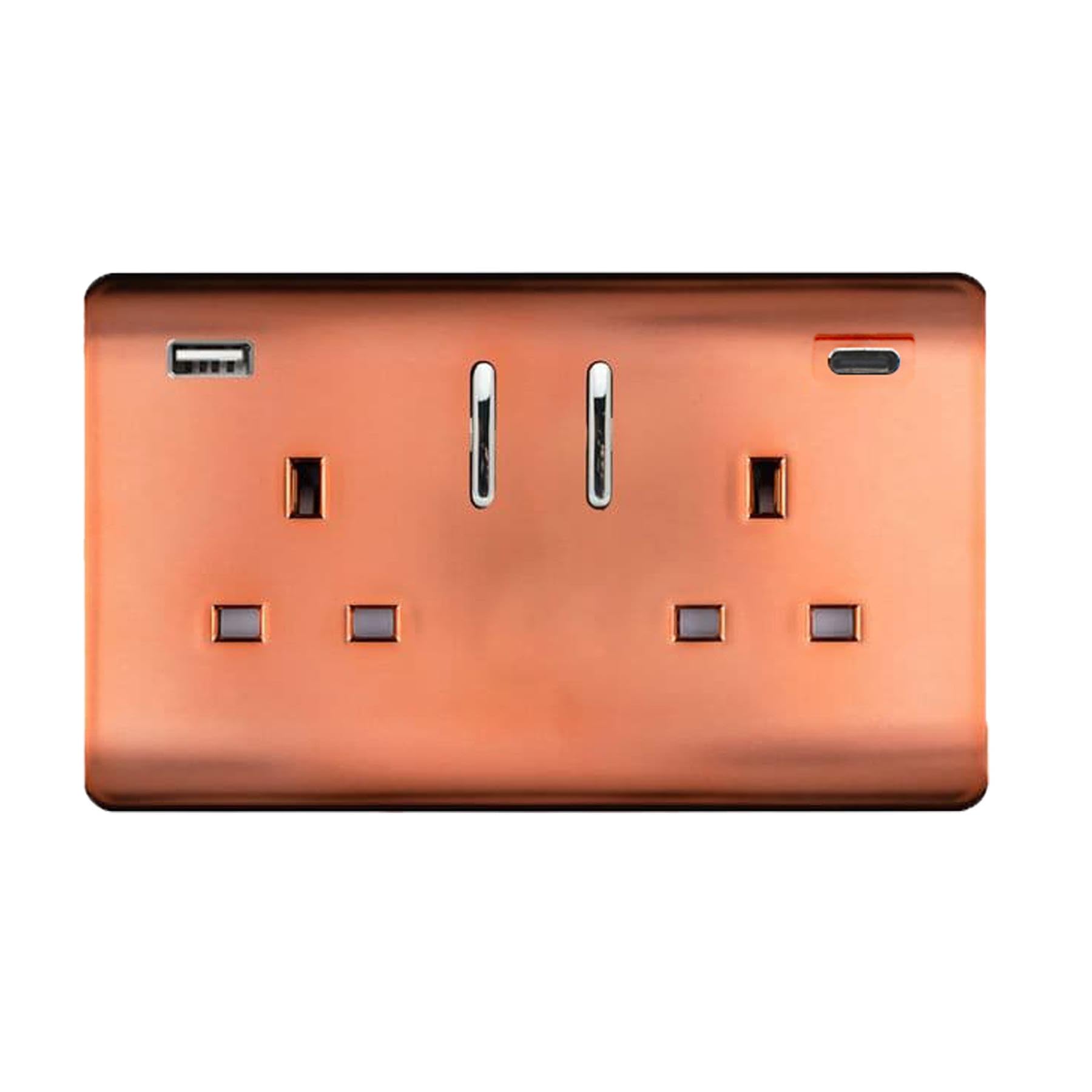 Trendi Switch Copper Trendi 2 Gang Artistic Modern Glossy 13 Amp 2 X Type A & C 3.1A Usb Switched Plug Socket