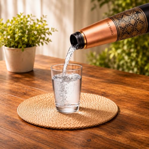 Image of Antique 100% Pure Copper Water Bottle 1 ltr + COPPER 1 TOUNGE CLEANER FREE litre Original Heavy Build | Gift Item | Marriage | Valentine Gift | Return Gift For Home, Office, Kids & Etc