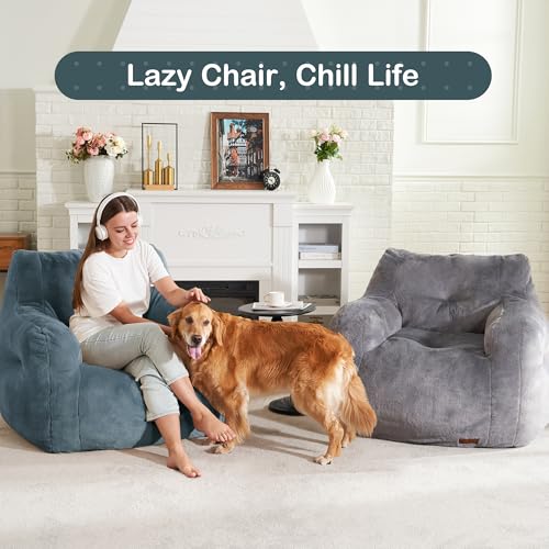 Image of Hobestluk Bean Bag Chair for Adult Small Bean Bag Chairs with Arms Furry Beanbag Chair with Foam Filler Stuffed Bean Bag Sofa for Reading in Bedroom Living Room and Dorms (Blue Grey)