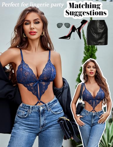 Image of Avidlove Women Lingeries Deep V Teddy Sexy Lace Bodysuit Cut Out Babydoll