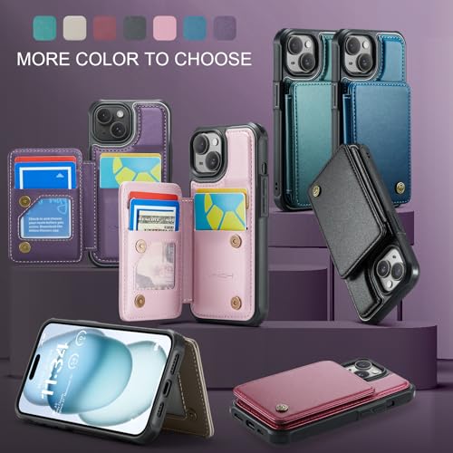 Vinich for iPhone 15 Wallet Case with Card Holder, RFID Blocking Credit Slots Kickstand Shockproof Phone Cover Fit for iPhone 15 6.1" Wine Red by Vinich - Image 9