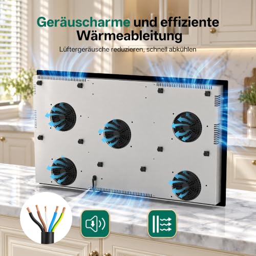 Foto von IsEasy Induktionskochfeld 90cm, Einbau Elektrokochfeld mit 5 Kochzonen/8600W, 1800W/1200W/2000W/1500W, 1-99Min Timer, Touch-Steuerung, 9 Heizstufen, Booster-Funktion,Kindersicherung, 220-240V