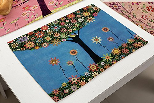 Hacaso 6 Pieces Cotton Linen Placemats Hand Draw Painting Animals Pattern Dining Table Mats (Painting Tree) #TOP3