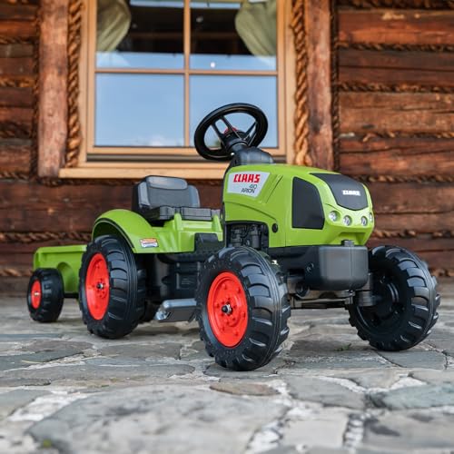 Falk - Traktor mit Pedalen Claas mit Anhänger – ab 2 Jahren Lenkrad mit Hupe – 2040 A