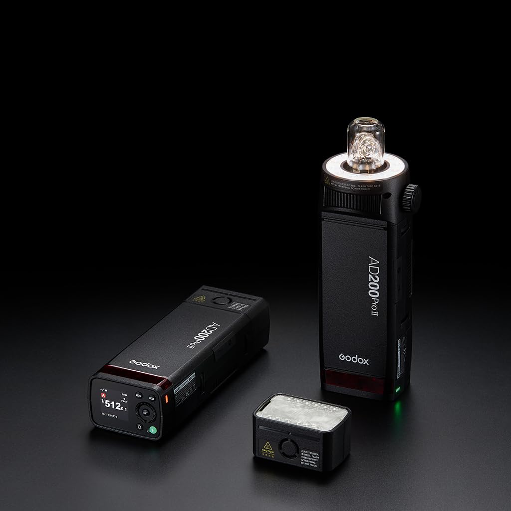 Godox AD200 Pro II Godox AD200ProII, Optimierte Blitzköpfe, Bicolor LED Modelling Led, Farbgruppenanzeige, Verstellbar von 1/512 auf Full Power (1/1) für Nikon Canon Sony Fuji Olympus Panasonic Kamera