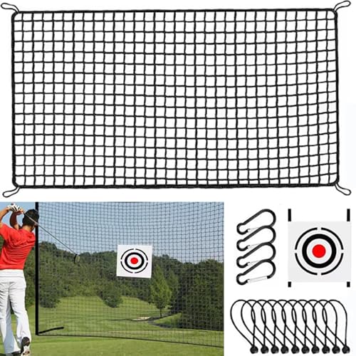 Golf Übungsnetz 3m x 6m mit Zielplane & 10 Bällen – Schwarzes Polyesternetz mit 2,54cm Maschen, verstärkten Kanten, 4 Karabinern – Schnell aufbaubar für Garten/Garage | Ballfangnetz für Schlagtraining