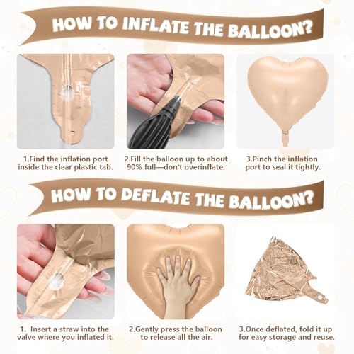 Image of Cream Apricot Heart Balloons, 10 Pcs Beige White Caramel Foil Heart Shaped Balloon, 18 Inch Nude Neutral Balloons Helium for Engagement, Brithday, Baby Shower, Wedding, Valentines Party Decorations