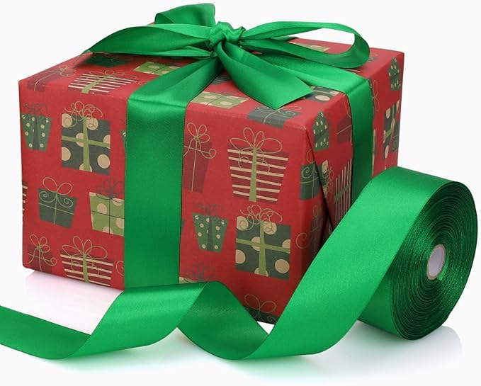 22m x 50mm Wide Dark Green Ribbon Thick Christmas Ribbon for Gift Wrapping 2 inch Thick Green Satin Ribbon for Christmas Wedding Car Xmas Cake Gift Wrapping Hair Bow Bouquet Crafts Decorations - Image 3