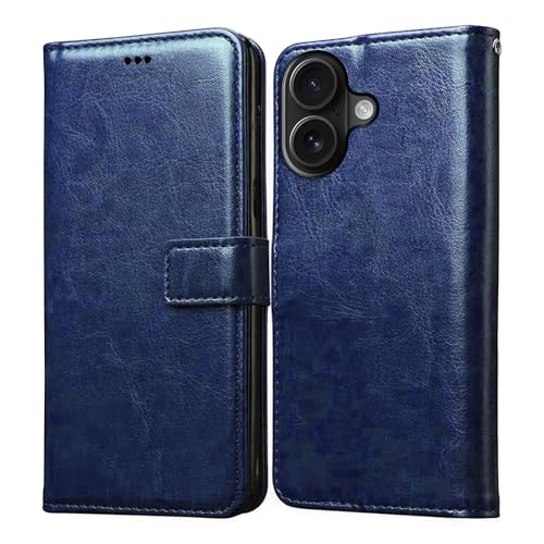 Image of Amazon Brand-Solimo Flip Leather Mobile Cover (Soft & Flexible Back case) for Apple iPhone 16 (Blue)