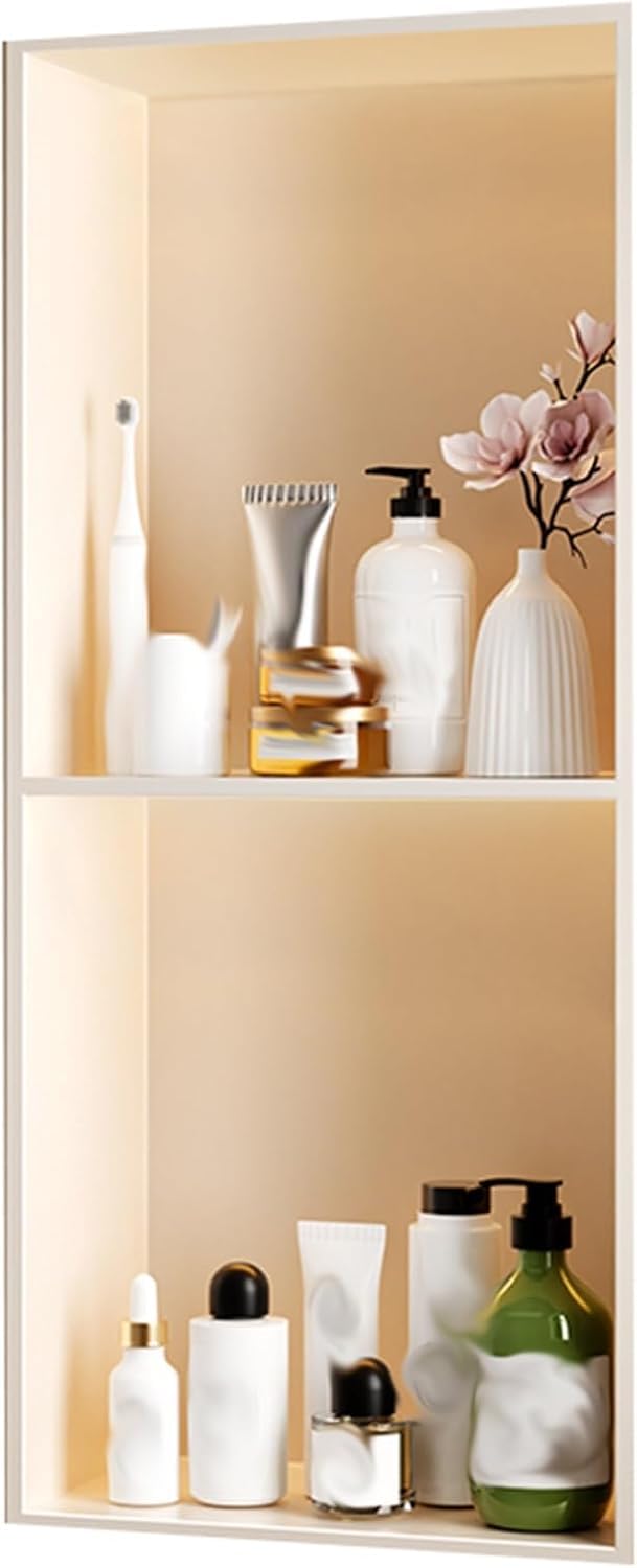 MYUYEE Stainless Steel Niche,No Tiles Required Niches With Shelves Bathroom Storage Niches Recessed Shower Shelf (White 28X70Cm)
