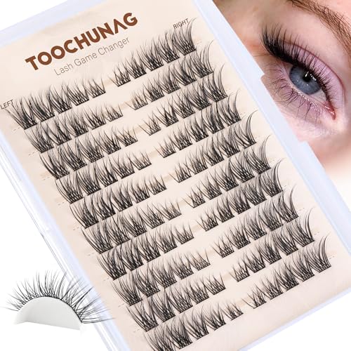 TOOCHUNAG Natural Cluster Lashes Wispy Individual Eyelashes 100pcs Lash Clusters C Curl Eyelashes Cluster 8-16mm DIY Individual Lashes Left&Right 3D Lash Clusters