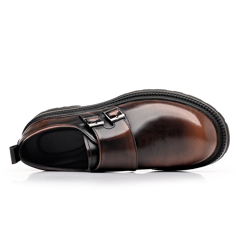 Men's Patent Leather Monk Buckle Loafers Retro Round Head Double Buckle Embossed Sole Non-Slip Slip-on Business Formal Shoes Classic Non-Slip Suitable for Work Party Wedding Dance3