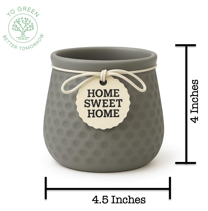 Image of Yo Green Ceramic Plant Pot for Indoor & Outdoor, Modern Planter for Home & Office Decor, Durable, Stylish Finish, Ideal for Tabletop, Shelf, Balcony, Great Gift Idea (Grey, 4 Inches)