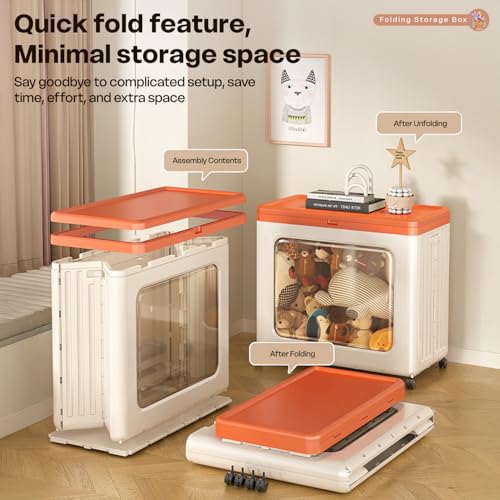 Image of StarAndDaisy Extra Large Foldable Plastic Storage Box with Wheels, Flip-Top Clothing Organizer for Quilts, Toys & Seasonal Clothes (PP+ABS, Standing Type) 37cm x 70cm