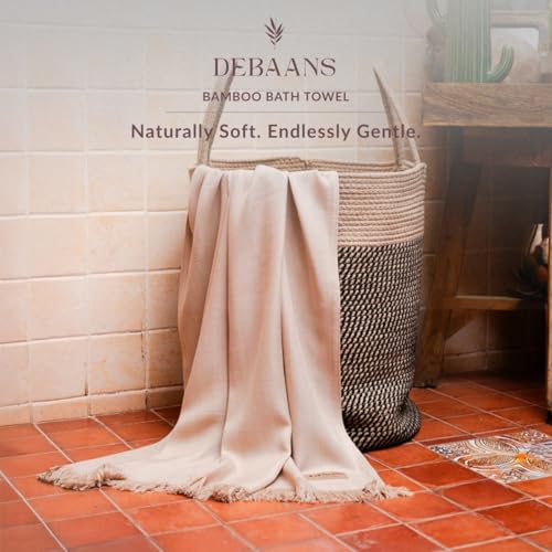 Image of 100% Bamboo Large Bath Towel | Buttery Soft, Ultra-Absorbent, Lightweight, Anti-Microbial, Hypoallergenic, Quick Dry | Suitable for Daily use, Travel, Gym, Swimming (Beige)