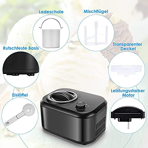 RELAX4LIFE 1 L Eismaschine Elektrisch, Eiscrememaschine mit 100 W selbstkühlendem Kompressor,3 Modi, inkl. Löffel… – Bild 5
