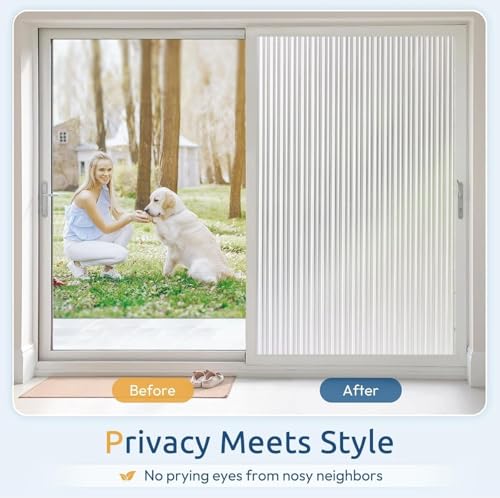 Image of HOME13 Window Privacy Film Frosted Glass Film Decorative Window Sticker Removable Window Film Home Office Privacy Film Window Coverings (Fluted, 1 Feet by 8 Feet)