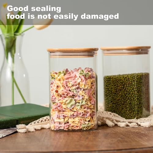 Image of Glass Food Storage Containers with Airtight Bamboo Lid, Coffee Storage Jars for Home Kitchen, Pantry Tea, Spices, Snack (SQUARE 1200 ML JAR, SET OF 6)