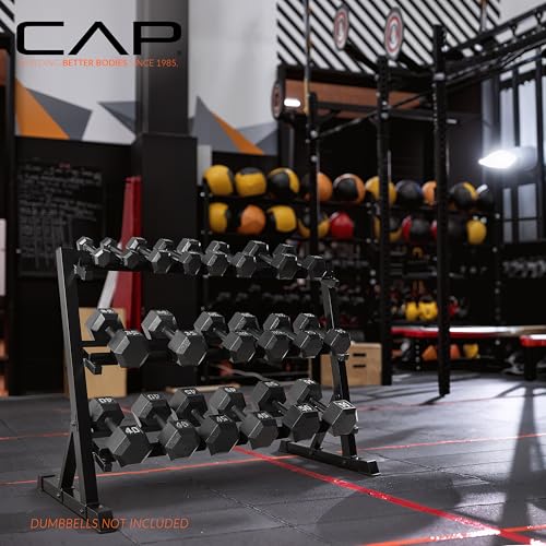 Image of CAP 2-Tier & 3-Tier Dumbbell Rack for Home Gym, Heavy-Duty Steel Weight Storage Rack for Hex Dumbbells, Holds 5-35lb 5-50lb 5-75lb Dumbbell Pairs, Multiple Sizes & Capacities