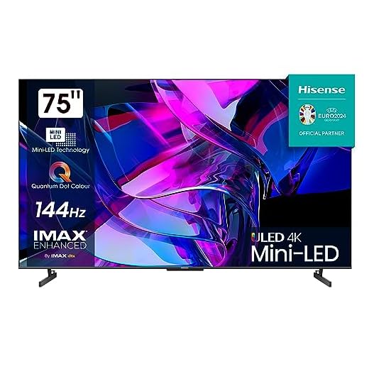 Hisense 75U7KQ 189cm (75 Zoll) Fernseher, 4K Mini LED ULED HDR Smart TV, Quantum Dot, 120Hz, HDMI 2.1, Game Mode Pro, Dolby Vision IQ & Atmos, Bluetooth, Alexa Built-in, Anthrazit [2023]