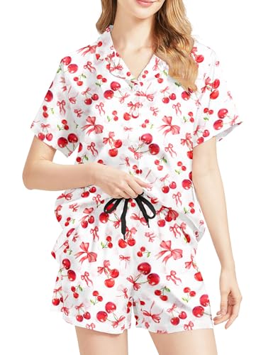 Image of Women's Pajama Sets Funny Pajamas for Women Set Comfortable 2 Piece Button Down Tops & Shorts Sleepwear Short Sleeve