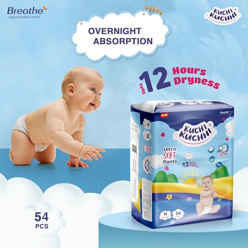 Image of Premium super soft baby diaper with a 3D bubble top and super absorbent core | Added active leak barriers and wetness indicators - M Size, 108 Count