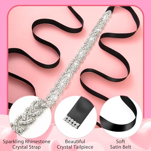 Bridal Wedding Waist Belt Silver Glitter Rhinestone Sash Belt Handmade Ribbon Crystal Belt for Bride Women3