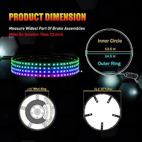 Igldipuo 15.5" Led Wheel Ring Lighting Kit Rgb With Remote And App Smart Trim Led Kit Illuminated Wheel Rim Light Kit For Car Tires 4Pcs(Suitable For 18-19 Inch Tires) #TOP5