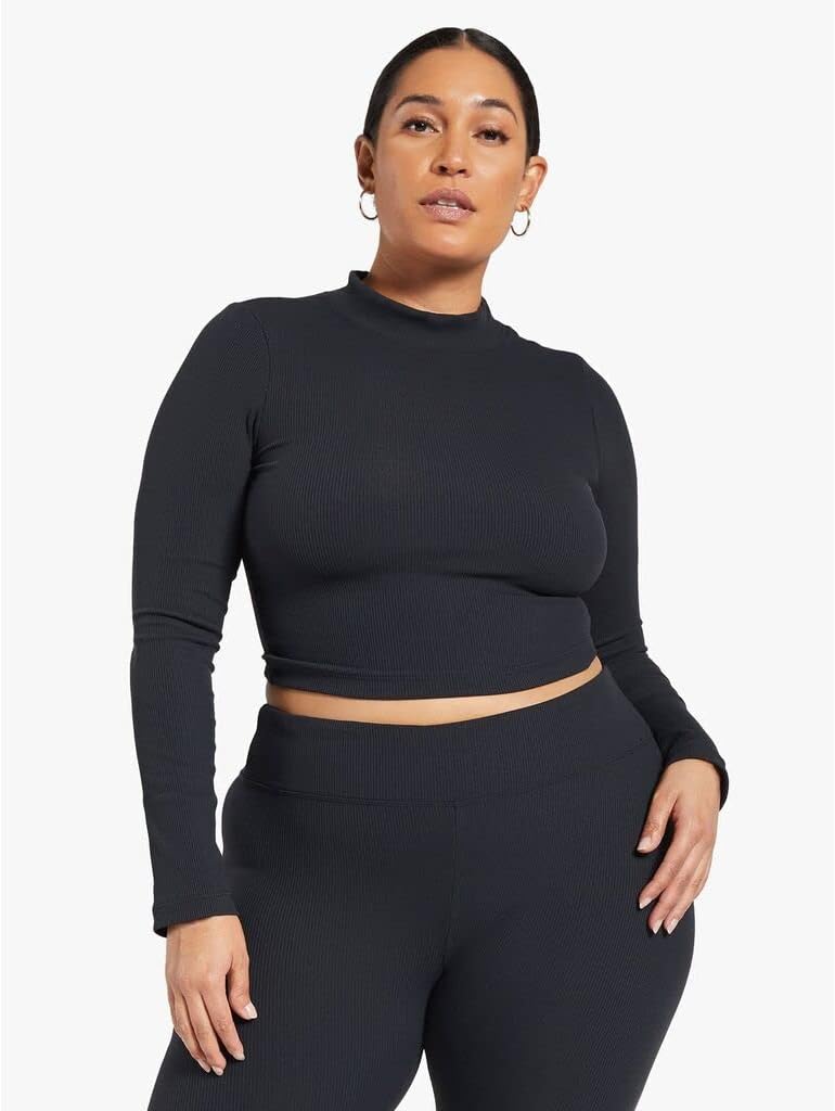 Amazon.com: Koral Luca Rib Long Sleeve Crop Top Black XS : Clothing, Shoes  u0026 Jewelry