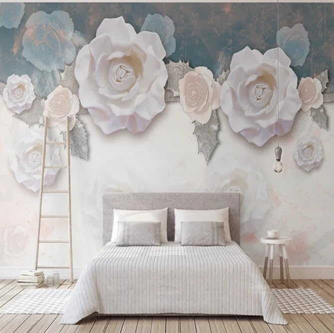 Papier peint 3D fleurs rose 300x210 cm mural pour salon - 2