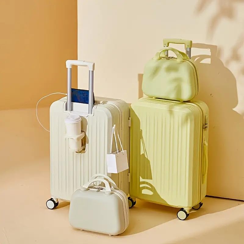 2-Piece Zipper Luggage Set Bring A Cosmetic Bag, ABS Hardside Luggage Set with Cup Holder, USB Port, Spinner Wheels, Tsa Lock, Lightweight Luggage Sets for Women (Pink, 24inch)4