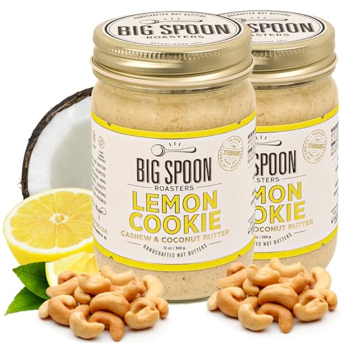 Big Spoon Roasters Lemon Cookie Butter with Sea Salt - Keto Friendly, Fair Trade Cashews - Low Sugar & Palm Oil Free - Natural Ingredients - Vegan Gourmet Nut Butter Spread - 2 x 13 Ounces