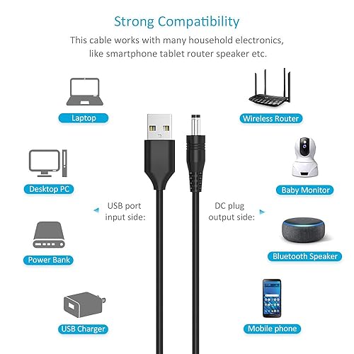 Miniatura 6 de Belker Cable de alimentación universal de 5 V CC USB a CC 5.5 0.083 in Conector de enchufe Cable de carga con el tipo de interfaz más utilizado