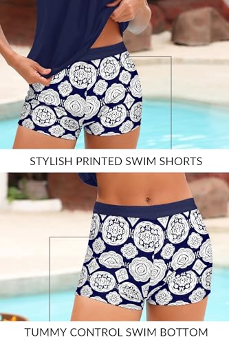 Image of Yonique Two Piece Tankini Bathing Suits T-Back Blouson Swim Tops with Boy Shorts Women Swimsuits Sporty Swimwear