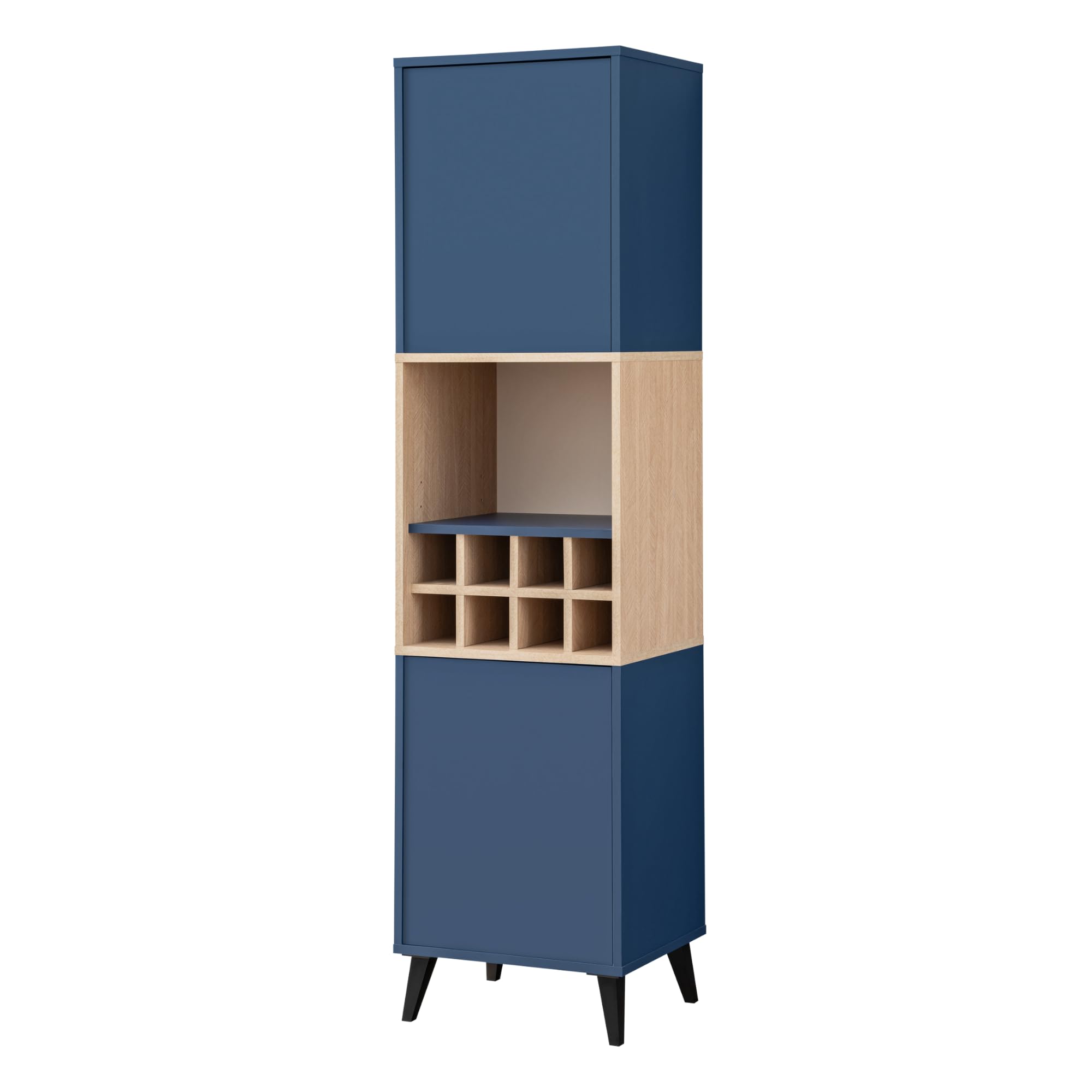 Komodee Buffet Fondi, vitrine Armoire à vin, 2 Portes, scandinave, pour Salon Cuisine Salle à Manger Bureau, Bleu, Bois Clair, 173x35x46 cm